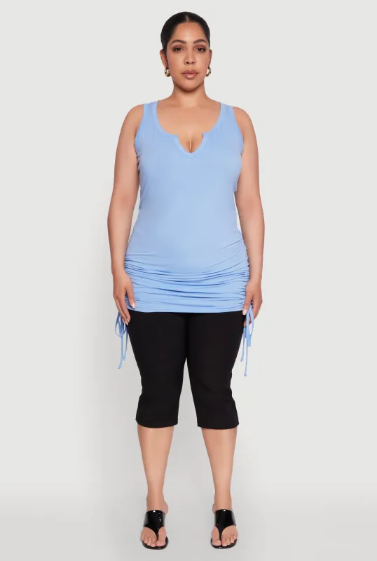 Plus Size Notch Neck Drawstring Side Tank Top sold by Rainbow