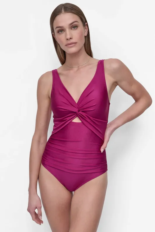 TWIST KEYHOLE V-NECK ONE PIECE sold by DKNY