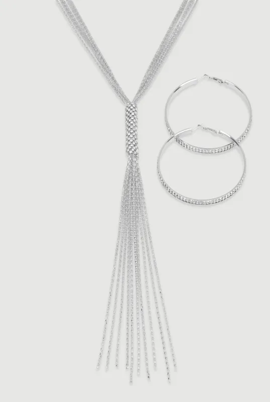 Tassel Chain Necklace and Hoop Earrings sold by Rainbow