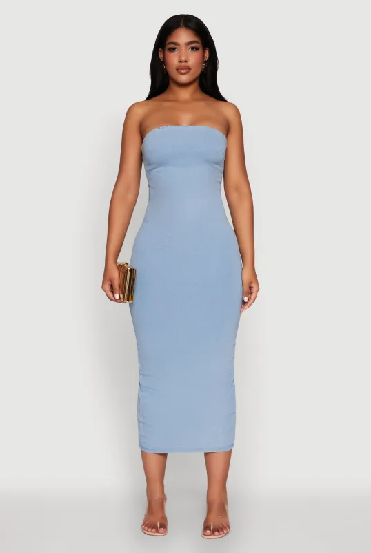 Haute Monde Denim Slit Back Tube Dress sold by Rainbow