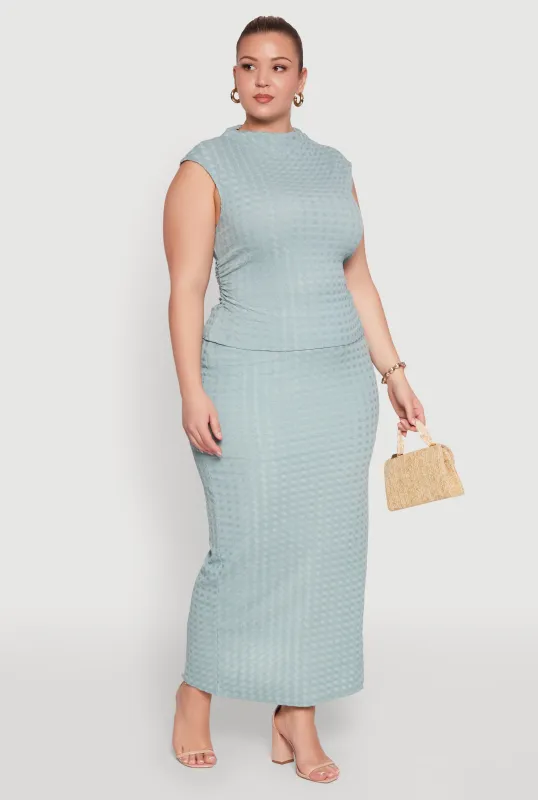 Plus Size High Waist Textured Knit Maxi Skirt sold by Rainbow