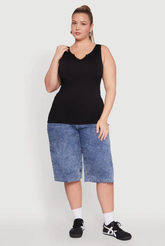 Plus Size Seamless Rib Knit Notch Neck Tank Top sold by Rainbow