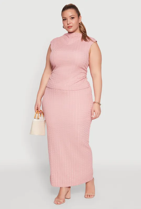 Plus Size High Waist Textured Knit Maxi Skirt sold by Rainbow