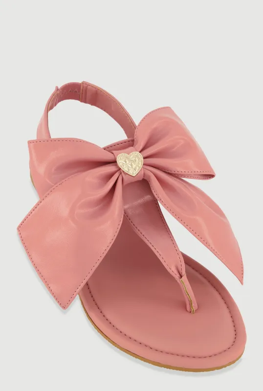 Metallic Heart Bow Corded Thong Sandals sold by Rainbow