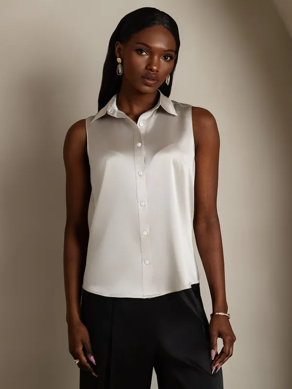 19Momme Silk Sleeveless Lapel Collar Women's Shirt with Button Up Design sold by SilkSilky