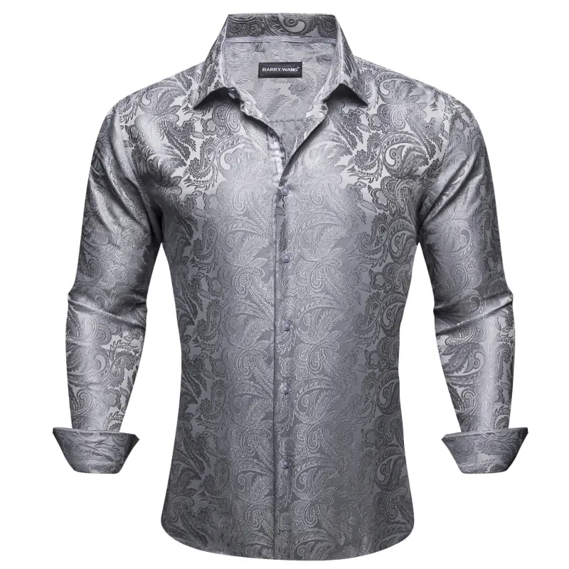 Barry.Wang Mens Silk Shirts Floral Paisley Button Down Dress Shirt for Men Western Cowboy Shirt sold by Barrywang