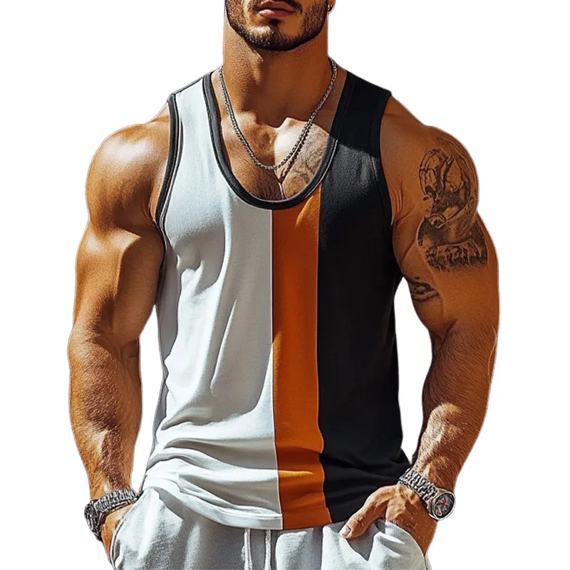 Men's Sport Stripe Print Crew Neck Tank Tops MTA2211E5X sold by Manly