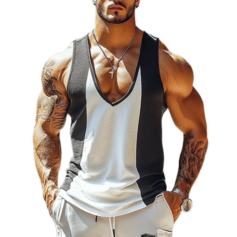 Men's Printed Striped Contrast Sport Tank Tops MTA2250E7X sold by Manly