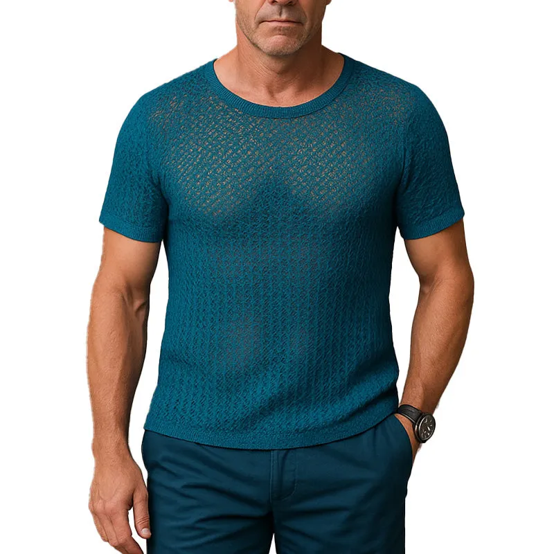 Men's Summer Fashion Cool Silk Knitted Casual Short Sleeve T-shirt MTA2125E1P sold by Manly