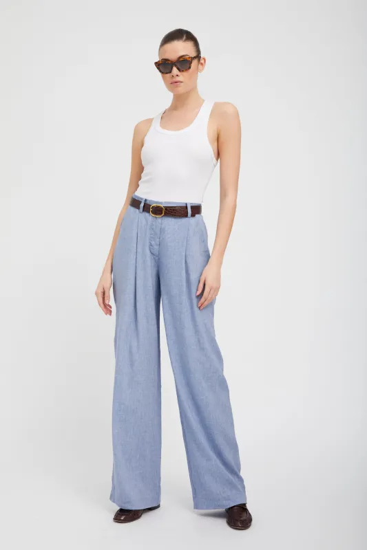 Blue Linen Paloma Pleated Trousers sold by SPRWMN