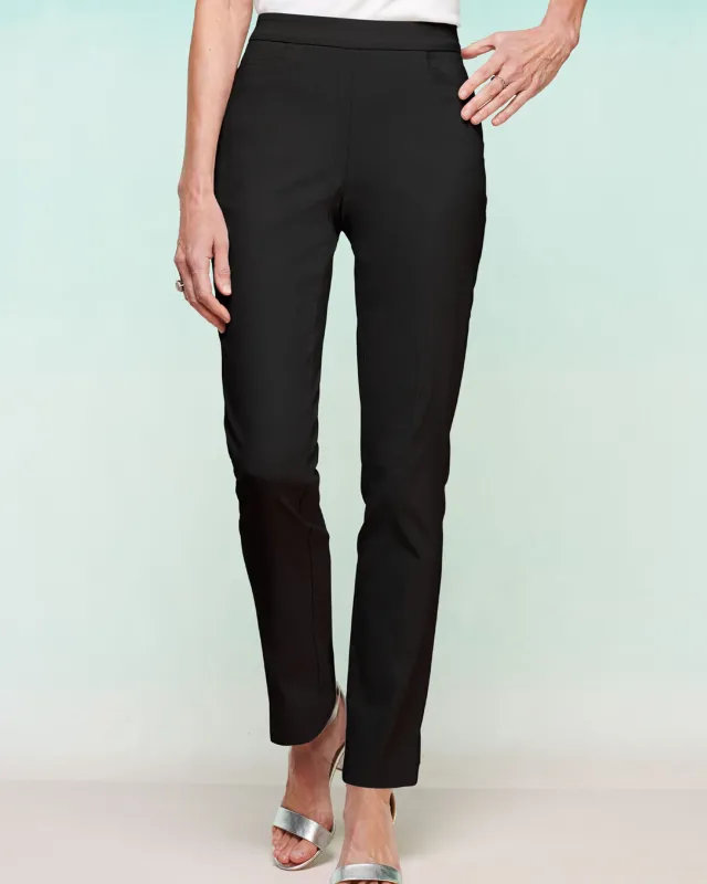 Appleseeds Women's Slimtacular® Textured Tapered Pants - Black - PM - Petite Short sold by Buff