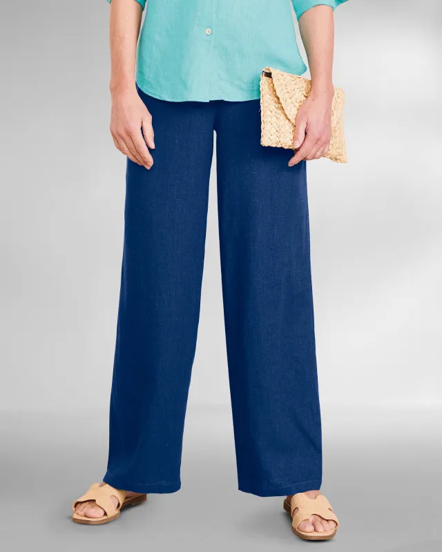 Appleseeds Women's Linen-Blend Solid Pants - Blue - SPS - Petite Short sold by Buff
