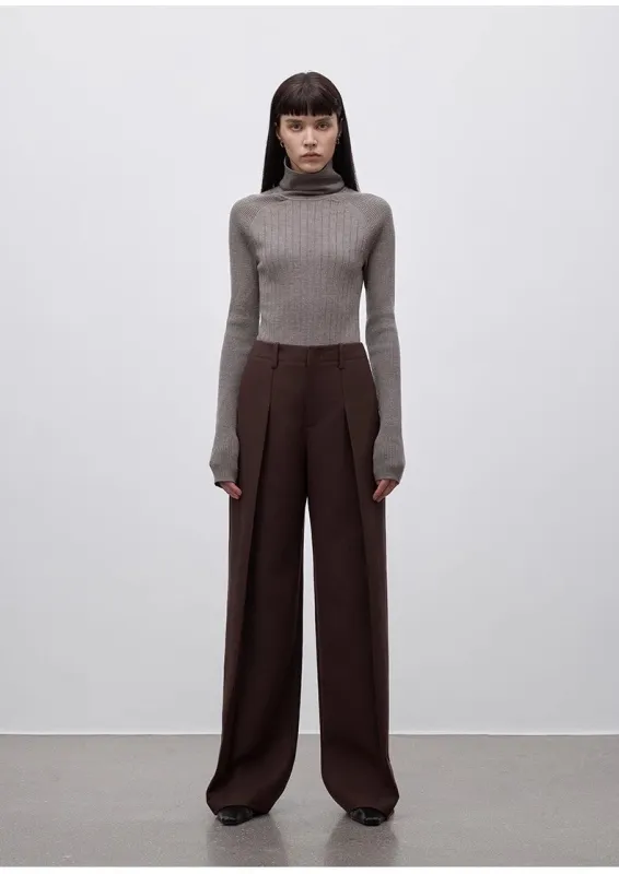 Imported wool pleated high-waisted straight-leg all-match slimming suit trousers for women sold by Firelady Sheepskin