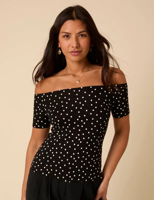 Black Polka Dot Bardot Top sold by Nobody's Child