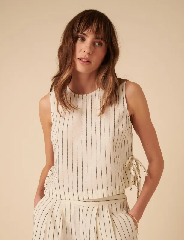 Cream Pinstripe Swing Top sold by Nobody's Child
