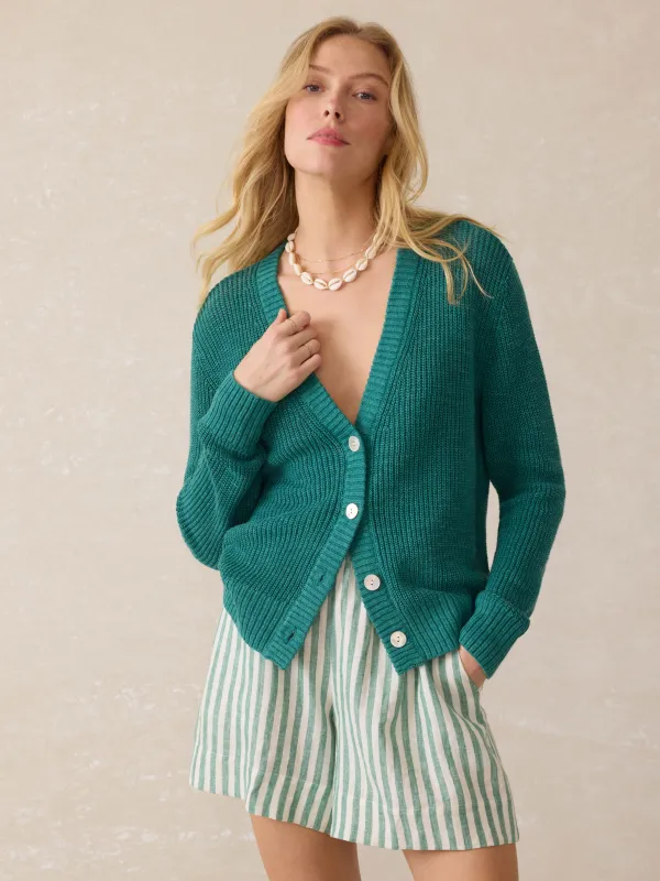 Miramar Linen Cardigan - Deep Jungle sold by Faherty
