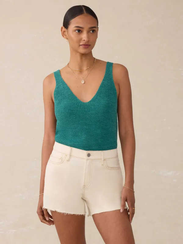 Miramar Linen V-Neck Tank - Deep Jungle sold by Faherty