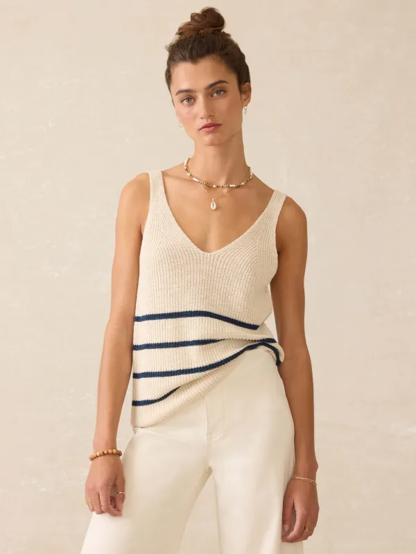 Miramar Linen V-Neck Tank - Sand Cove Stripe sold by Faherty