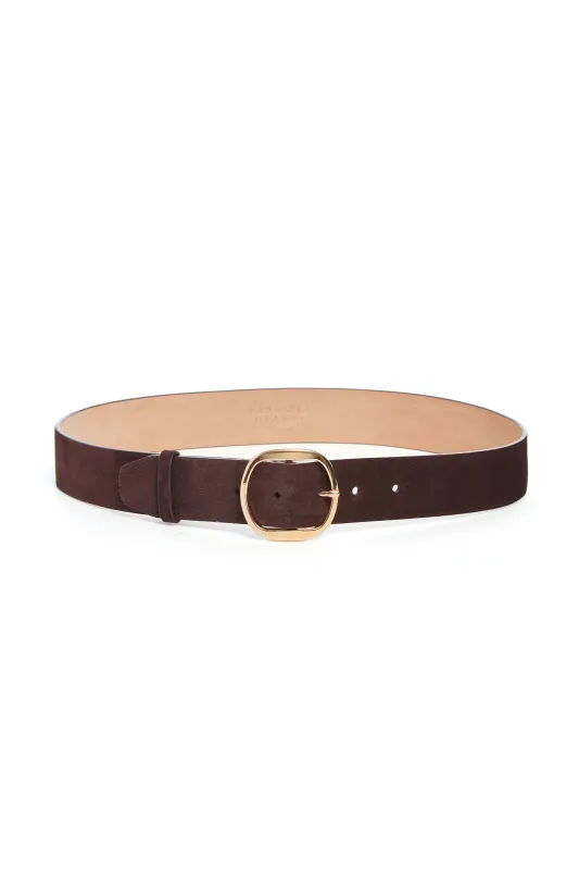 Elster Buckle Belt in Dark Brown Suede sold by Gabriela Hearst