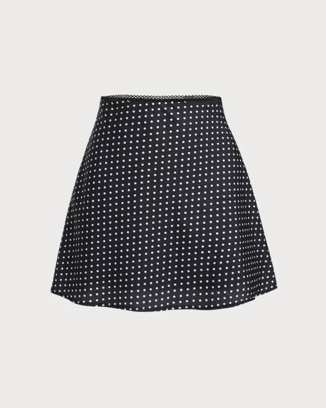 Black Polka Dot A-Line Mini Skirt sold by rihoas
