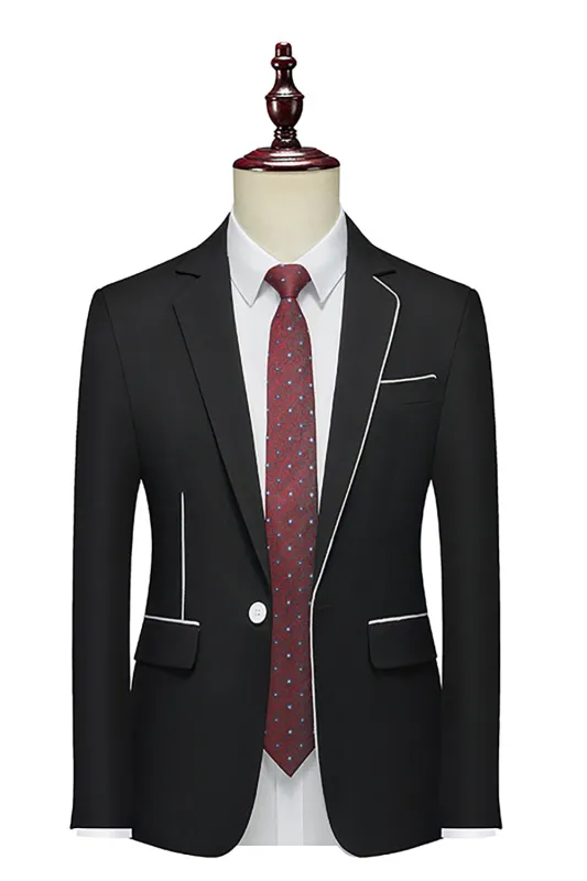 Notched Lapel Slim Fit One Button Black Men's Business Blazer sold by Zapaka