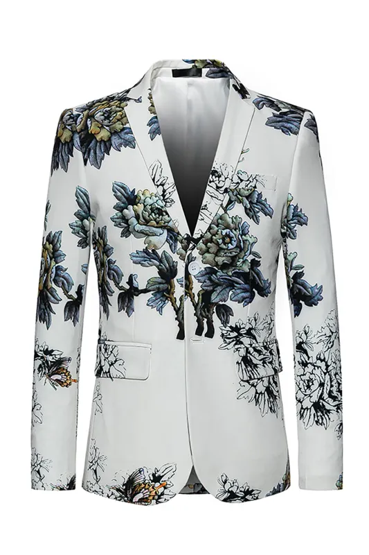 Floral White Slim Fit Notched Lapel Men's Wedding Blazer sold by Zapaka