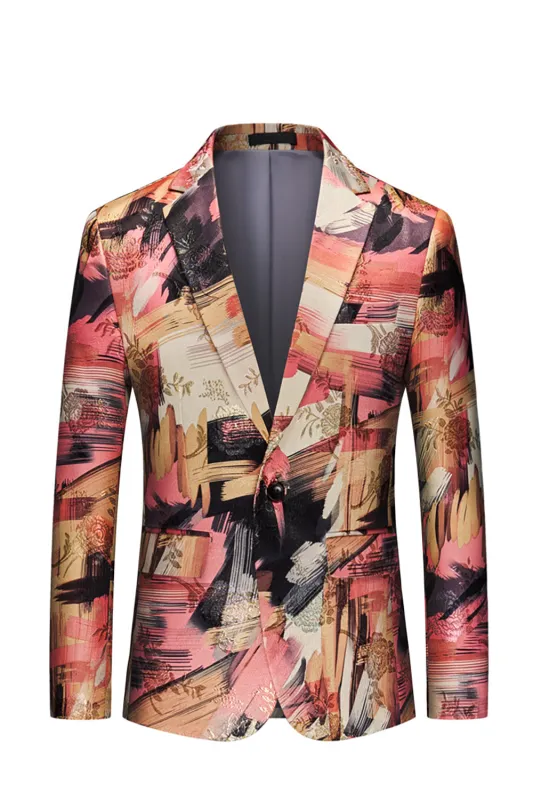 Floral Print One Button Notched Lapel Men's Blazer sold by Zapaka