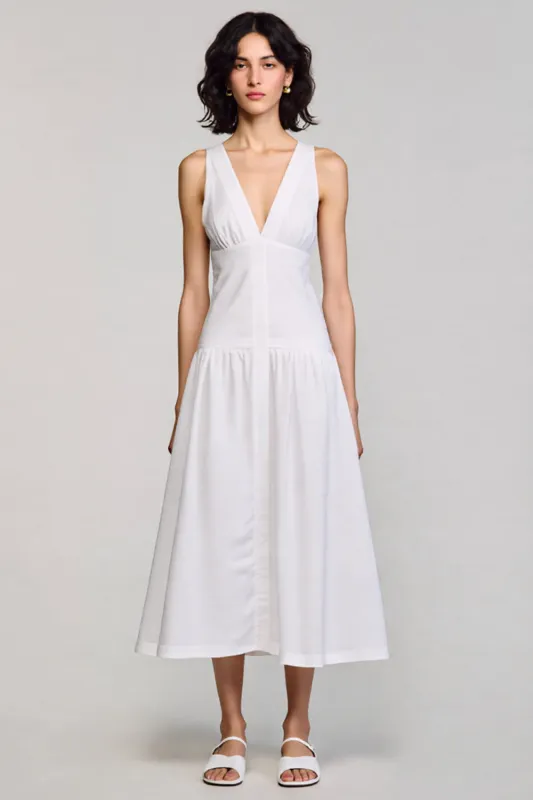 White A Line V Neck Midi Wedding Guest Dress sold by Zapaka