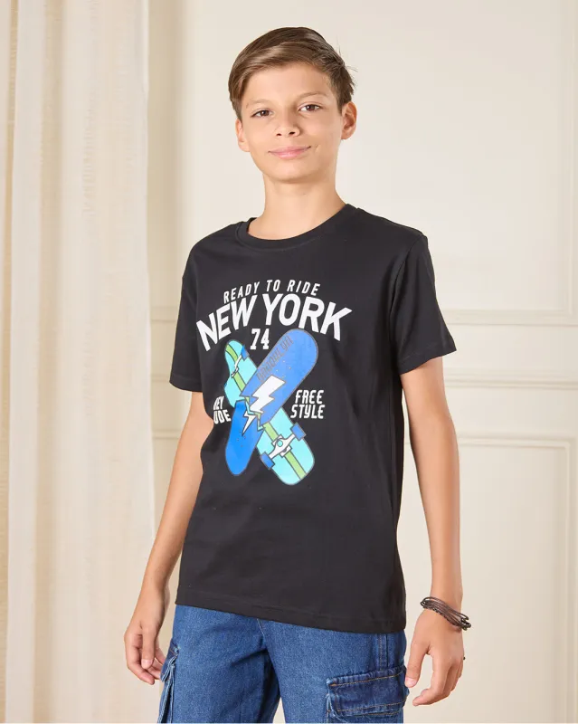 Senior Boys Black Printed T-Shirt sold by Redtag