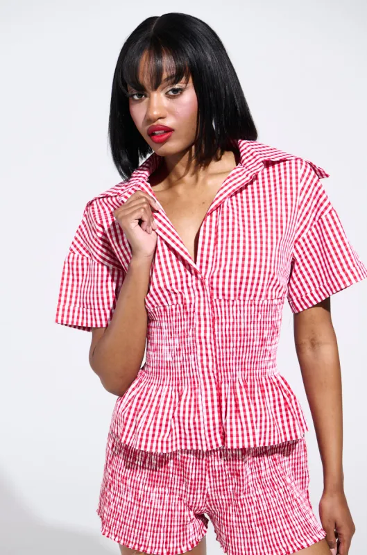PICNIC TIME RUFFLE TOP sold by AKIRA