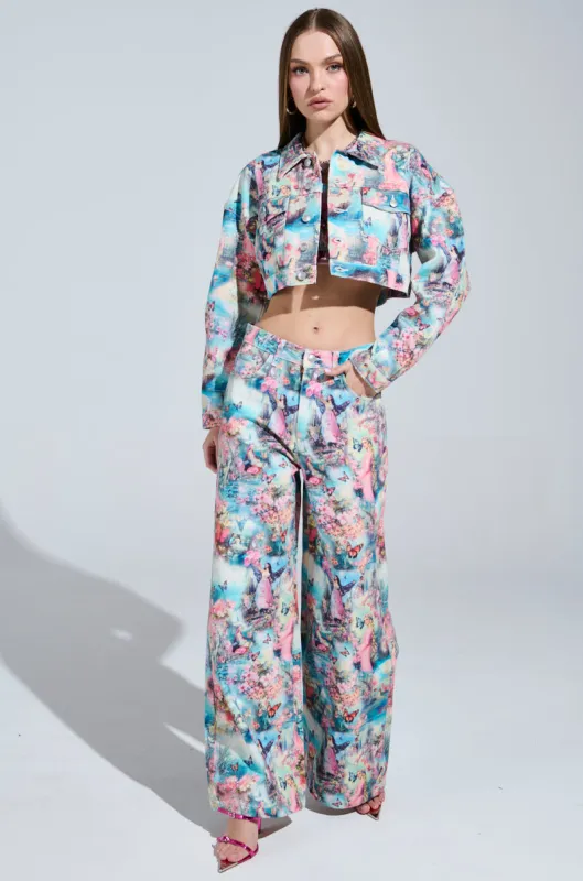 FEMALE FANTASY PRINTED DENIM PANTS sold by AKIRA
