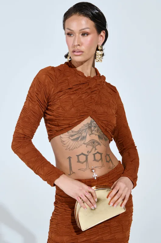 MAYBE NEXT TIME RUCHED LONG SLEEVE TOP IN BROWN sold by AKIRA