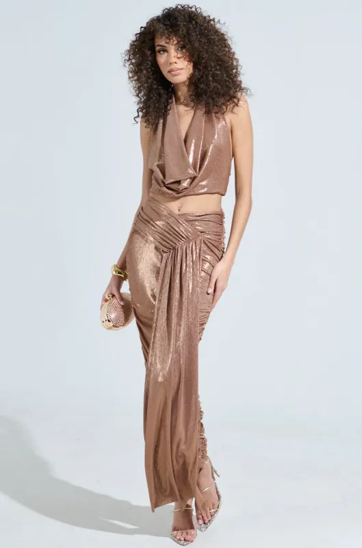 ALL OF THE GLAMOUR SLINKY MAXI SKIRT IN MAUVE sold by AKIRA