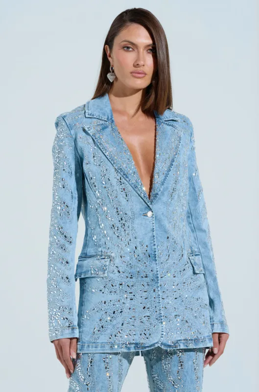 DIAMONDS DANCING DENIM BLAZER sold by AKIRA