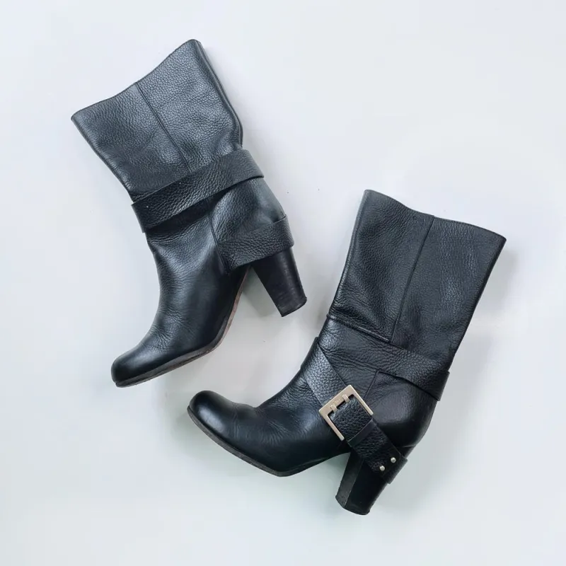 chloe prince mid-calf harness heeled leather boots sold by Good Market Thrift Store