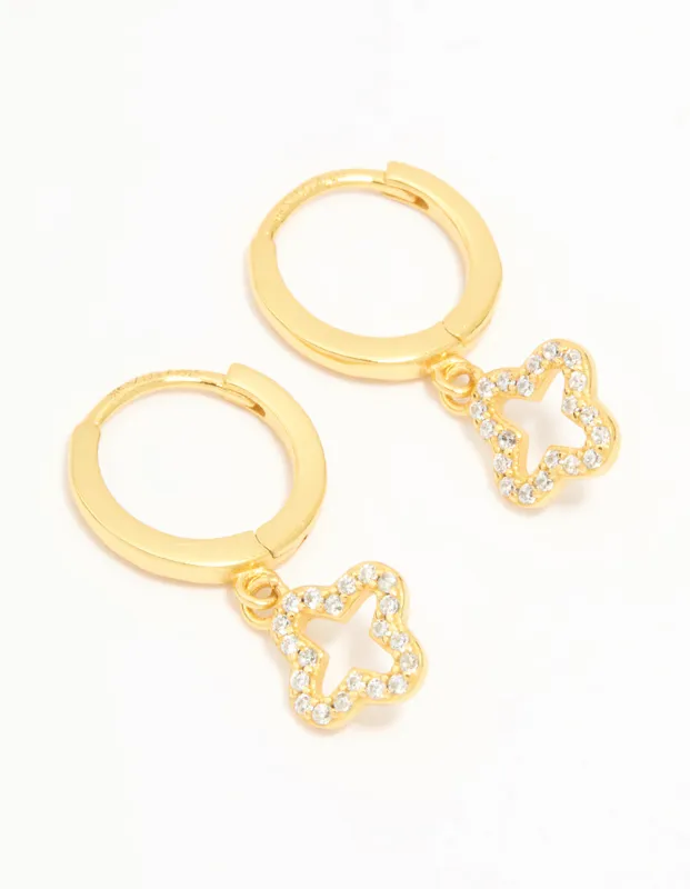 Gold Plated Sterling Silver Cubic Zirconia Flower Huggie Earrings sold by lovisa