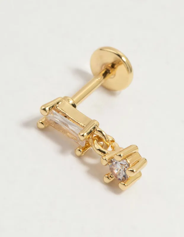 Gold Plated Surgical Steel Cubic Zirconia Baguette Drop Flat Back Stud sold by lovisa