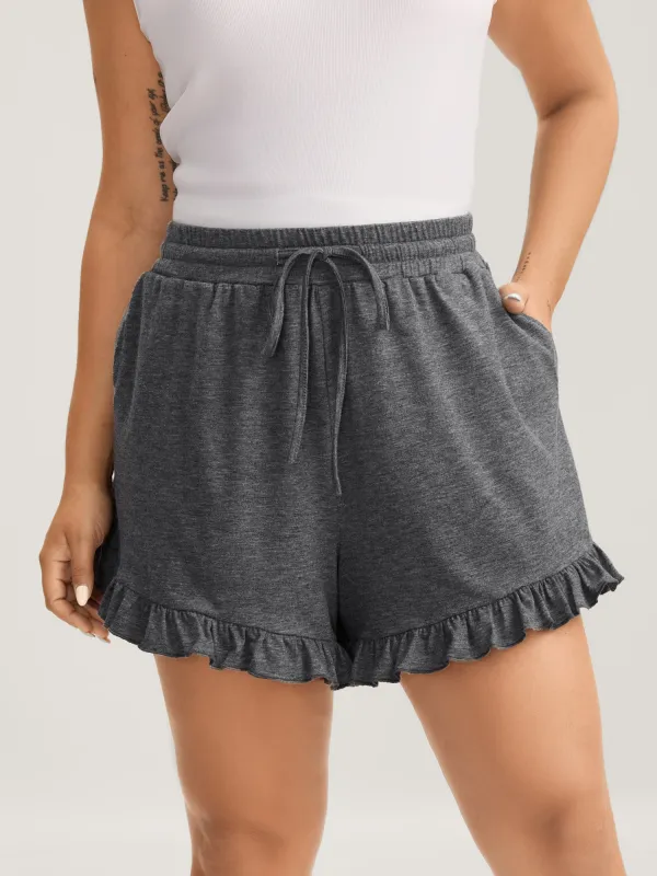 Supersoft Mixed Color Knit Drawstring Ruffled Shorts sold by Bloomchic
