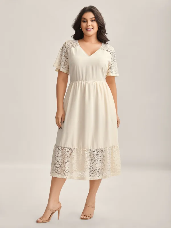 Sheer Lace Pockets Solid Midi Dress sold by Bloomchic