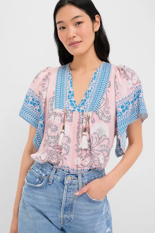 Salmon Teal Printed Angel Top sold by Tuckernuck