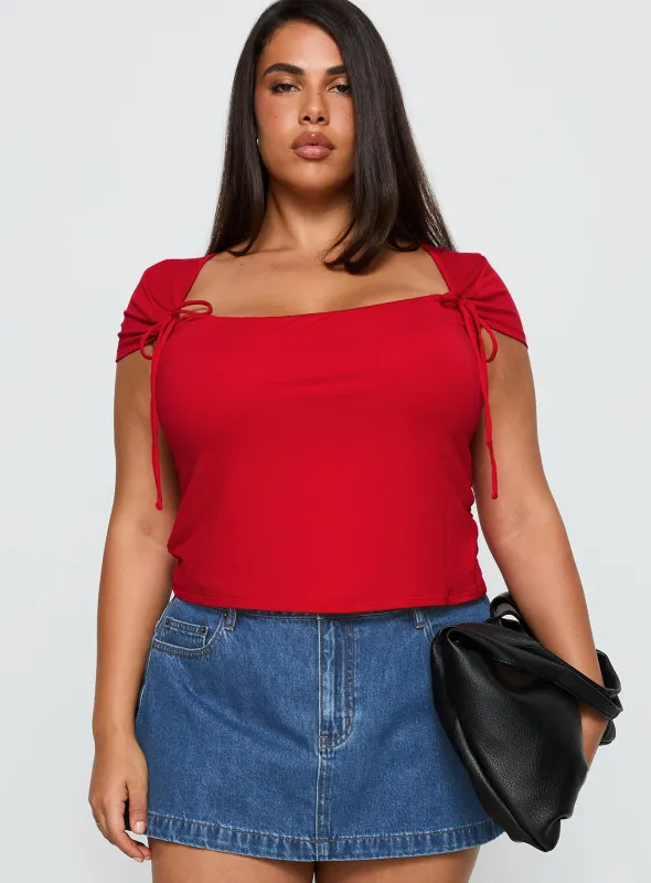 Daena Tie Detail Top Red Curve sold by Princess Polly