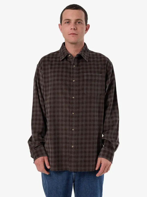 Thrills Union Cord Check Long Sleeve Shirt - Charcoal Rose sold by Thrills