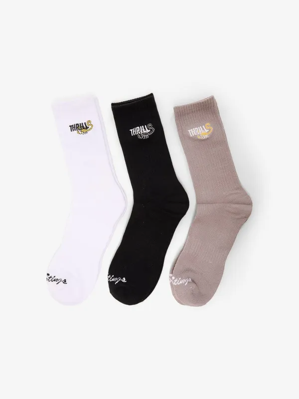 Earth Chaos 3 Pack Sock - White - Black - Grey sold by Thrills