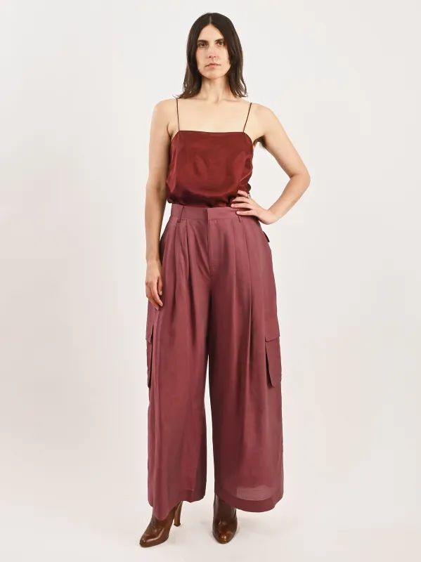 Light Mulberry Silk Voile Cargo Triple Pleat Pant sold by Frances May Houseline