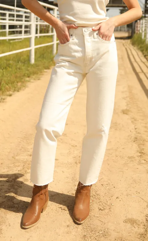 pistola: cassie crop super high rise straight jeans - ecru vintage sold by RIFFRAFF