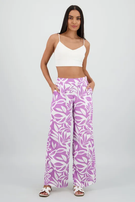 Pantalon wide leg satin estampado flores sold by Shasa