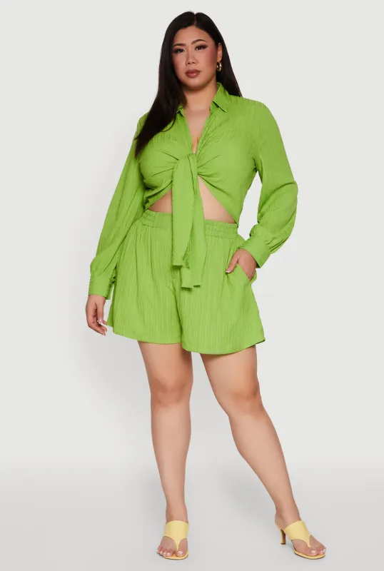 Plus Size Chic High Waisted Textured Knit Shorts sold by Rainbow