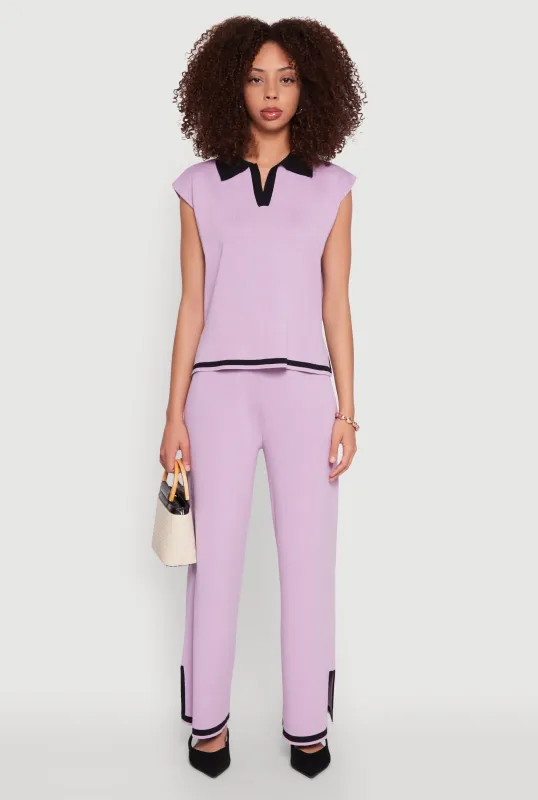 Daisy Contrast Trim Wide Leg Pants sold by Rainbow