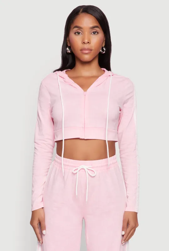 Daisy Mineral Wash Zip Front Cropped Hoodie sold by Rainbow