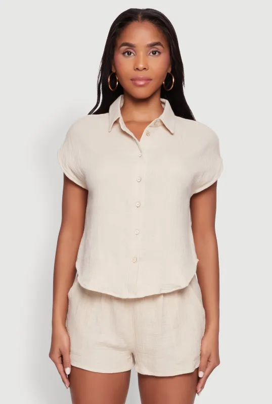Gauze Knit Button Front Shirt sold by Rainbow